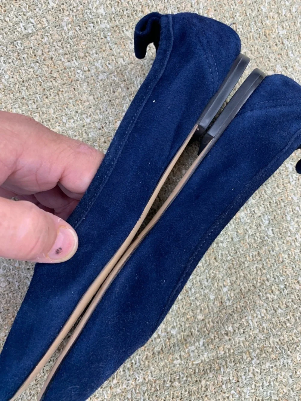Tory Burch Navy Suede Round-Toe Ballet Flats with Gold Logo